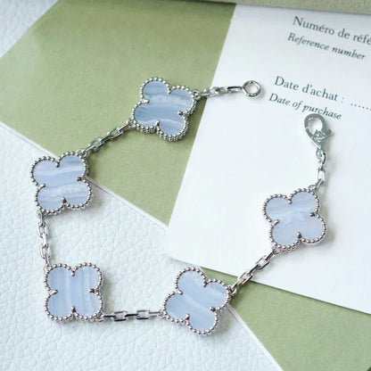 [⭐Maelin] CLOVER 5 MOTIF PURPLE CHALCEDONY BRACELET COLLECTION