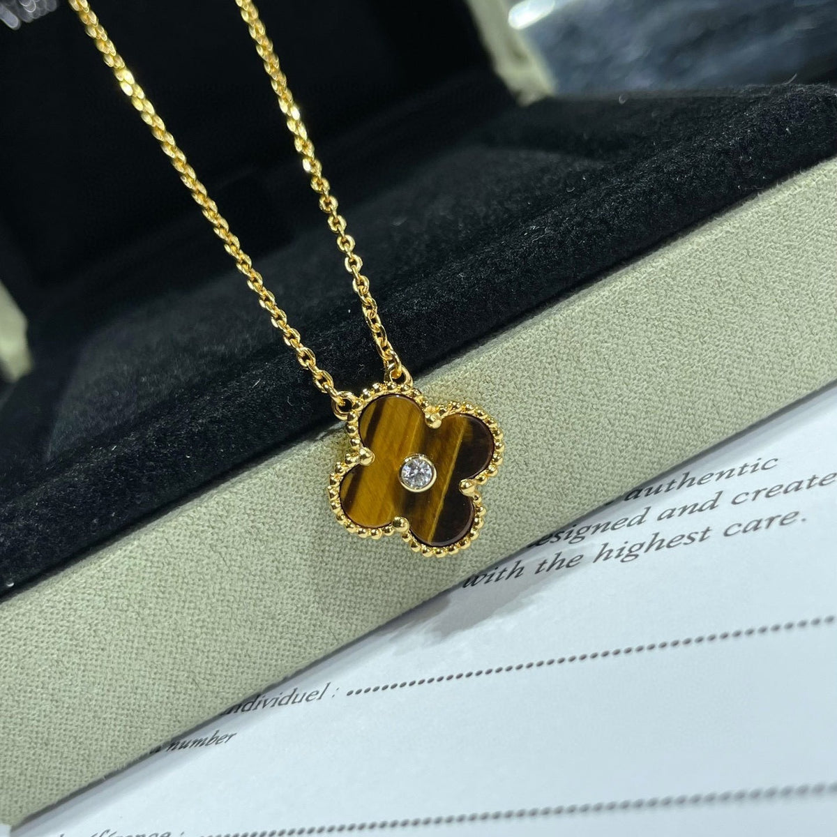 [⭐Maelin]CLOVER 15MM DIAMOND AND YELLOW TIGER'S EYE AGATE necklace