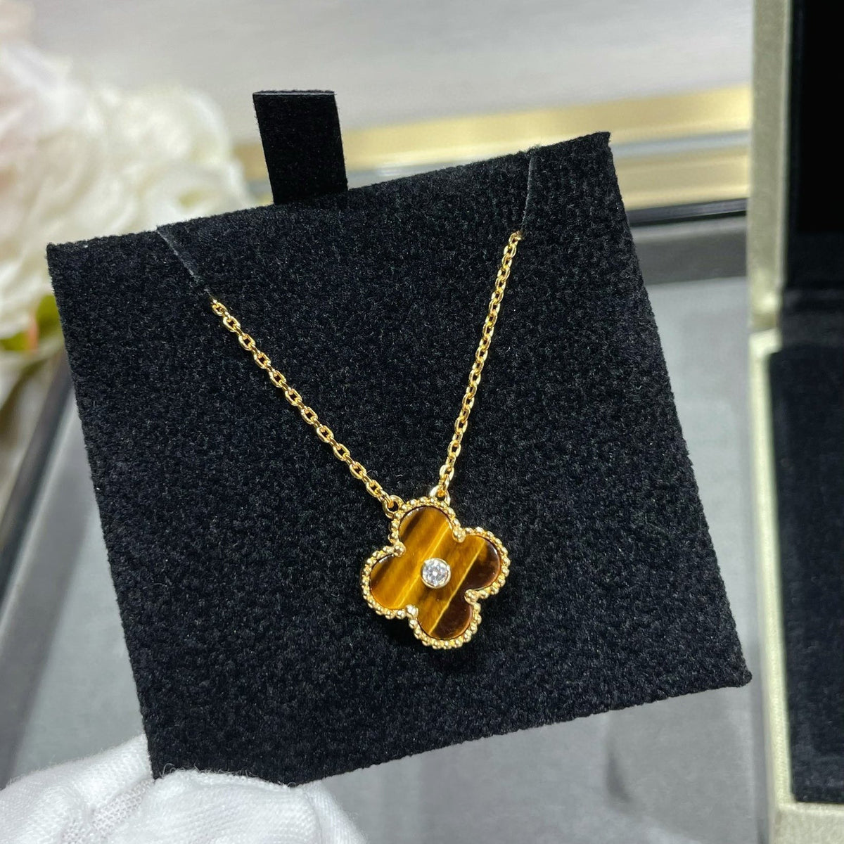 [⭐Maelin]CLOVER 15MM DIAMOND AND YELLOW TIGER'S EYE AGATE necklace