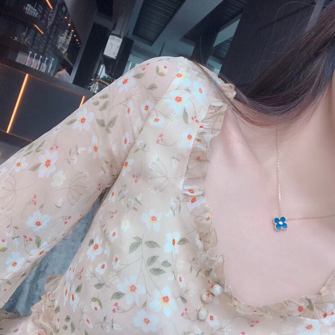 [⭐Maelin]CLOVER 15MM DIAMOND AND BLUE AGATE NECKLACE