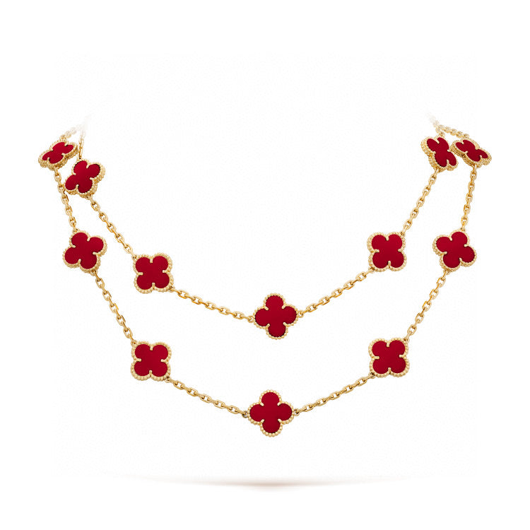 [⭐Maelin]CLOVER 20 MOTIFS CARNELIAN NECKLACE