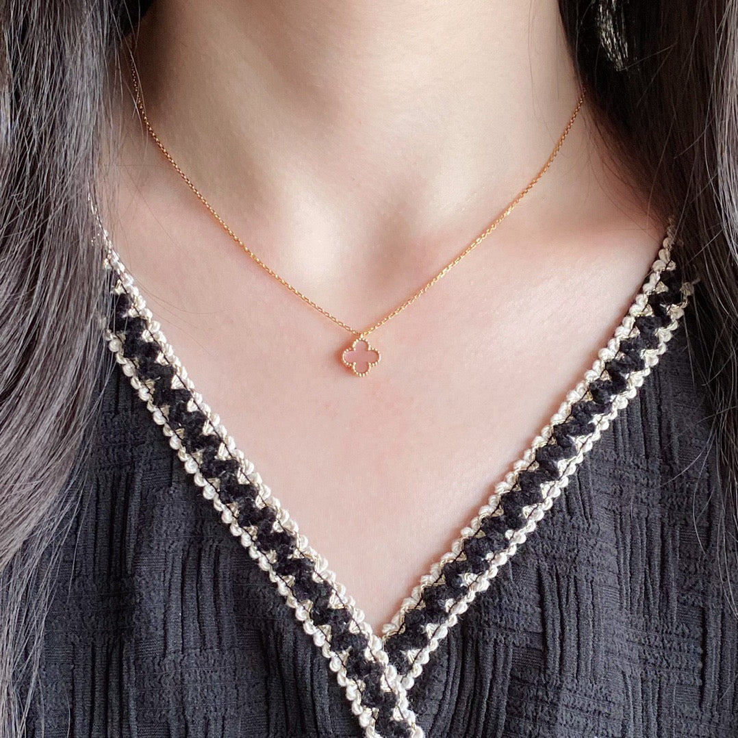 [⭐Maelin]CLOVER 15MM PINK MOTHER-OF-PEARL SINGLE FLOWER NECKLACE