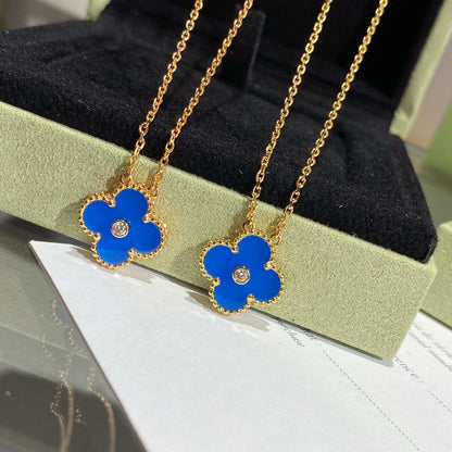 [⭐Maelin]CLOVER 15MM DIAMOND AND BLUE AGATE NECKLACE