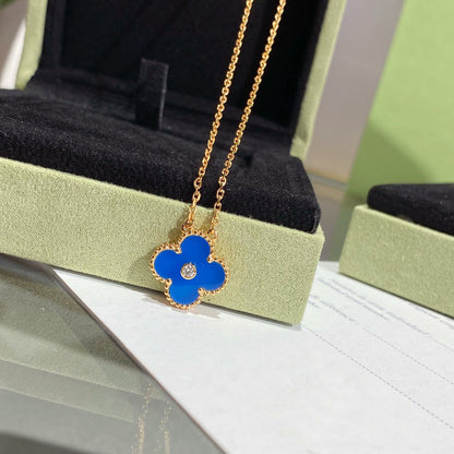 [⭐Maelin]CLOVER 15MM DIAMOND AND BLUE AGATE NECKLACE