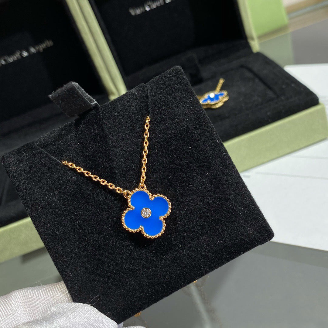 [⭐Maelin]CLOVER 15MM DIAMOND AND BLUE AGATE NECKLACE