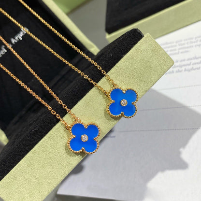 [⭐Maelin]CLOVER 15MM DIAMOND AND BLUE AGATE NECKLACE