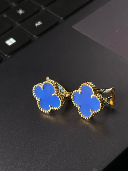 [⭐Maelin] CLOVER LARGE (20mm) 1 MOTIFS BLUE MOP STUD EARRINGS