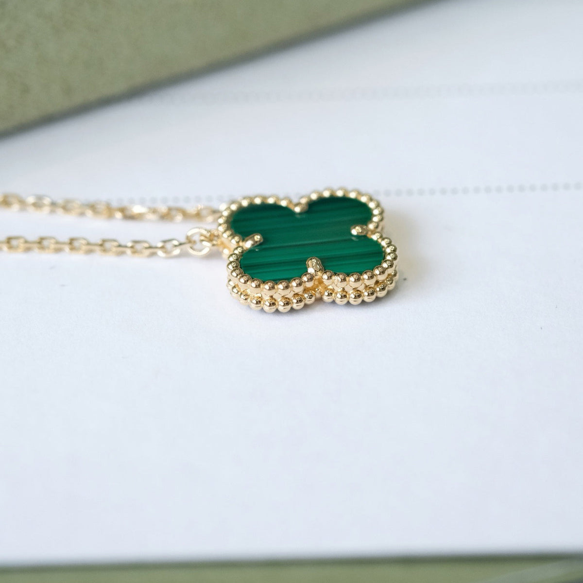 [⭐Maelin]CLOVER 15MM MALACHITE SINGLE FLOWER  NECKLACE