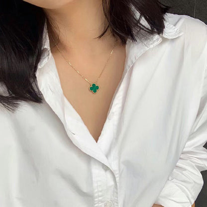 [⭐Maelin]CLOVER 15MM MALACHITE SINGLE FLOWER  NECKLACE