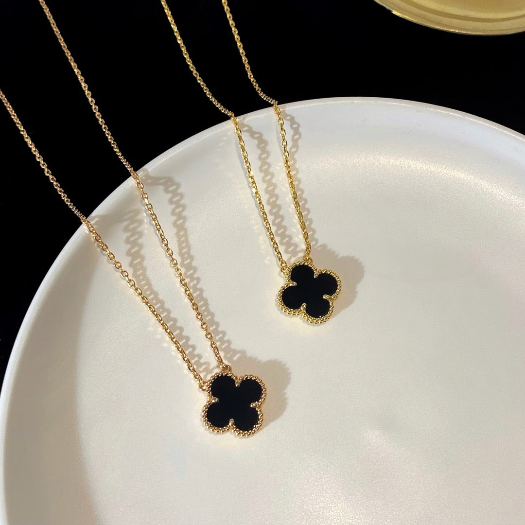 [⭐Maelin]CLOVER 15MM BLACK ONYX SINGLE FLOWER NECKLACE