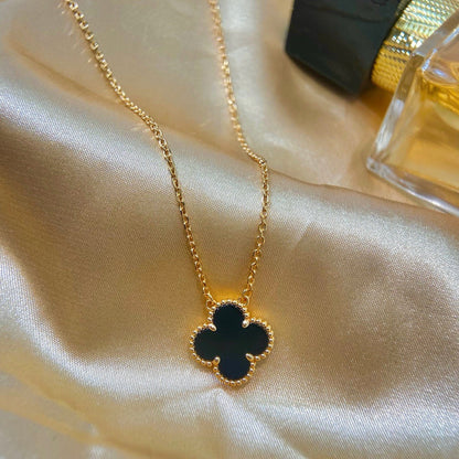 [⭐Maelin]CLOVER 15MM BLACK ONYX SINGLE FLOWER NECKLACE