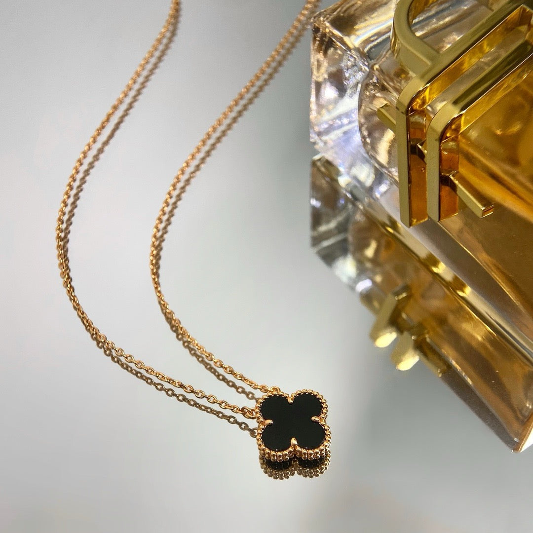[⭐Maelin]CLOVER 15MM BLACK ONYX SINGLE FLOWER NECKLACE