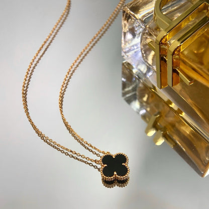 [⭐Maelin]CLOVER 15MM BLACK ONYX SINGLE FLOWER NECKLACE