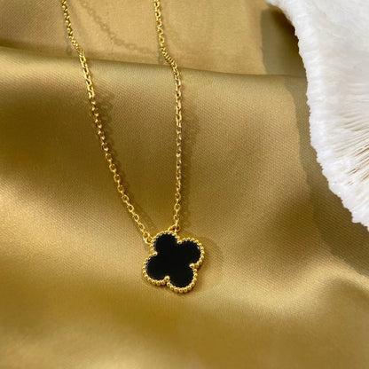 [⭐Maelin]CLOVER 15MM BLACK ONYX SINGLE FLOWER NECKLACE