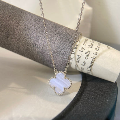 [⭐Maelin]CLOVER 15MM BLUE CHALCEDONY NECKLACE SILVER