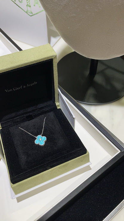 [⭐Maelin]CLOVER 15MM DIAMOND SVRES PORCELAIN  NECKLACE SILVER