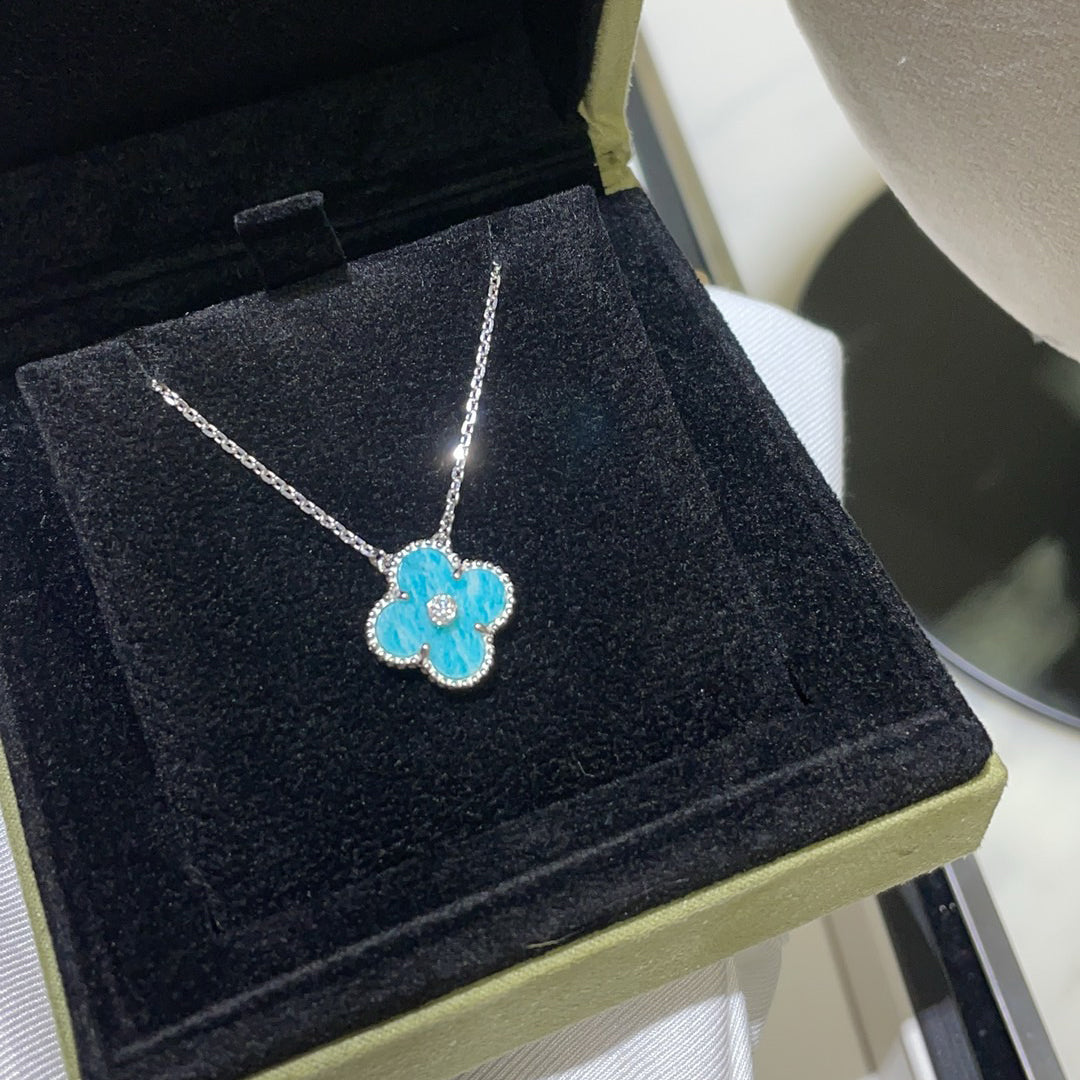 [⭐Maelin]CLOVER 15MM DIAMOND SVRES PORCELAIN  NECKLACE SILVER