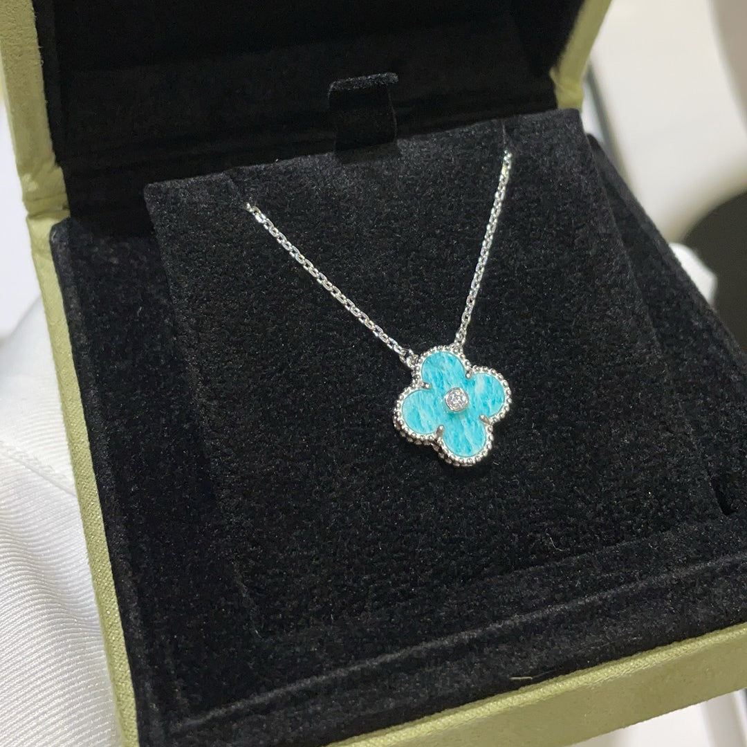 [⭐Maelin]CLOVER 15MM DIAMOND SVRES PORCELAIN  NECKLACE SILVER