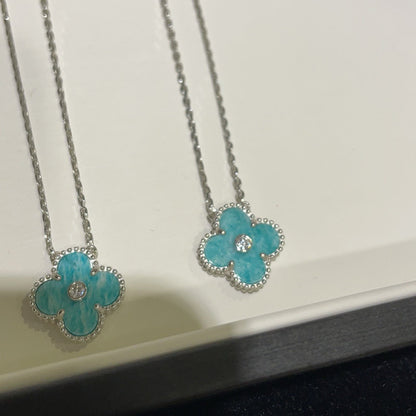 [⭐Maelin]CLOVER 15MM DIAMOND SVRES PORCELAIN  NECKLACE SILVER