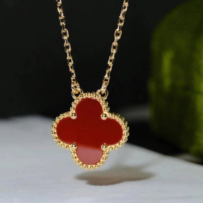 [⭐Maelin]CLOVER 15MM CARNELIAN SINGLE FLOWER NECKLACE