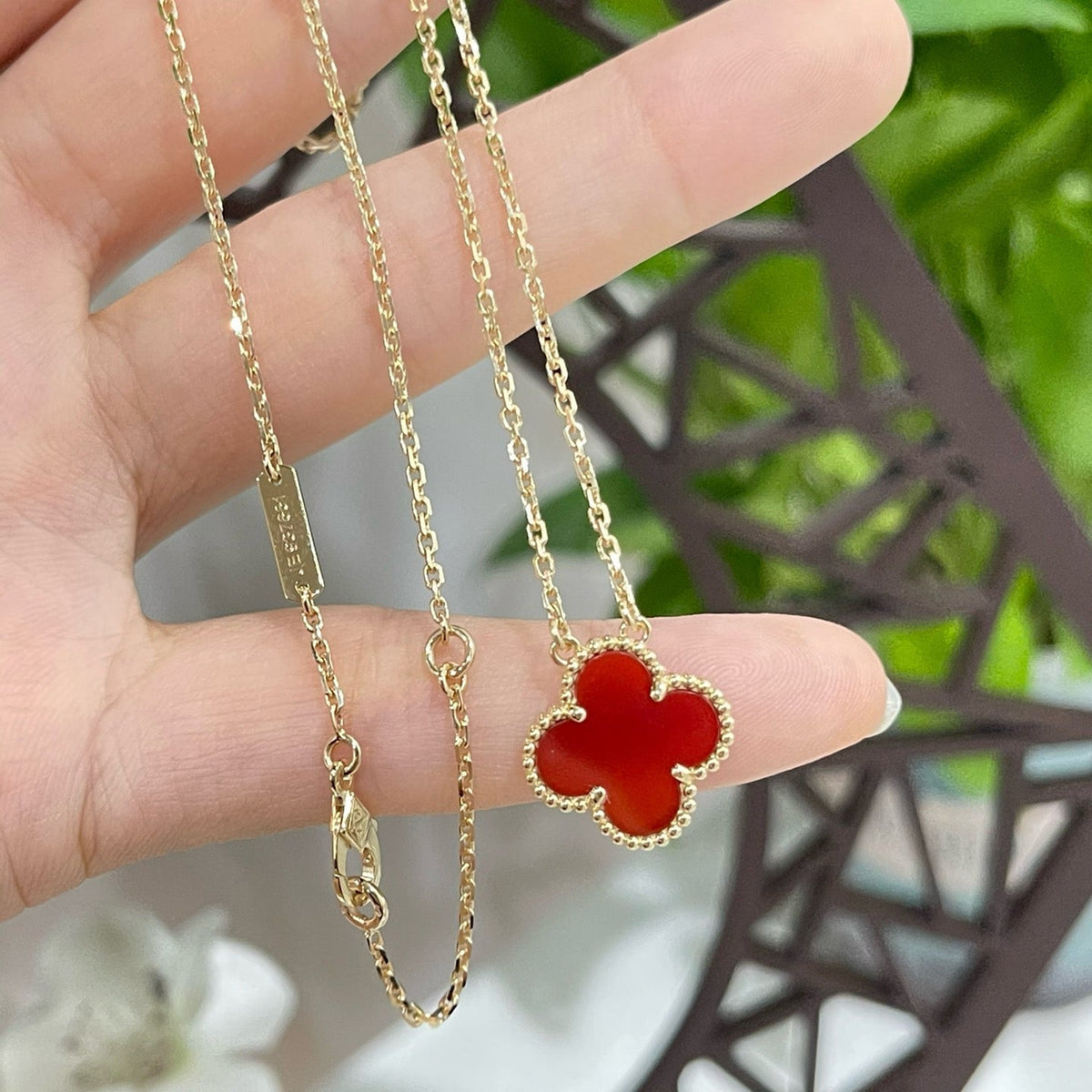 [⭐Maelin]CLOVER 15MM CARNELIAN SINGLE FLOWER NECKLACE