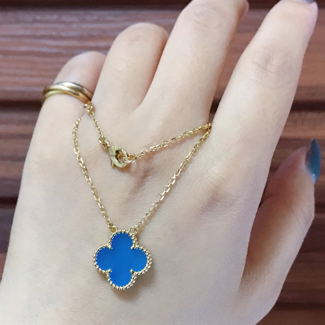 [⭐Maelin]CLOVER 15MM BLUE AGATE NECKLACE