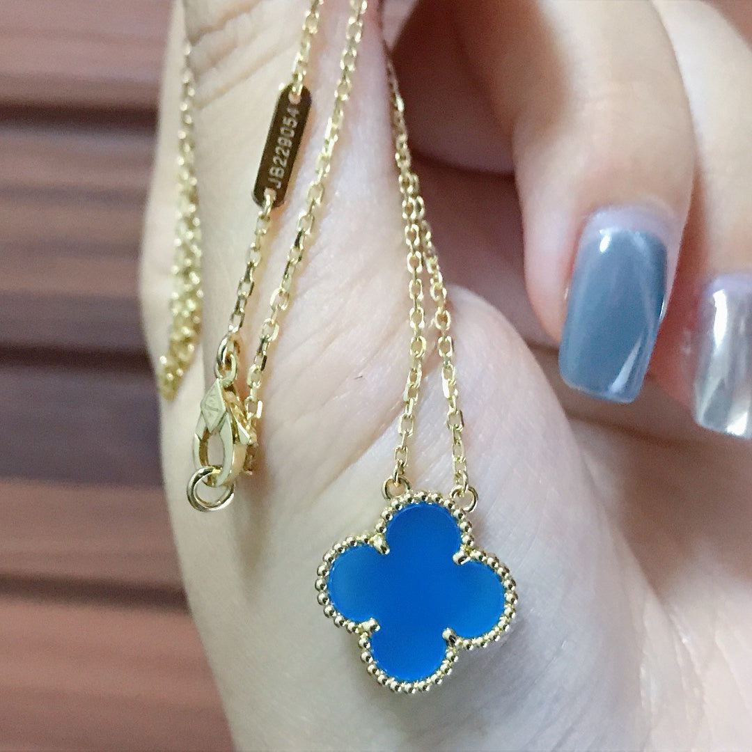 [⭐Maelin]CLOVER 15MM BLUE AGATE NECKLACE