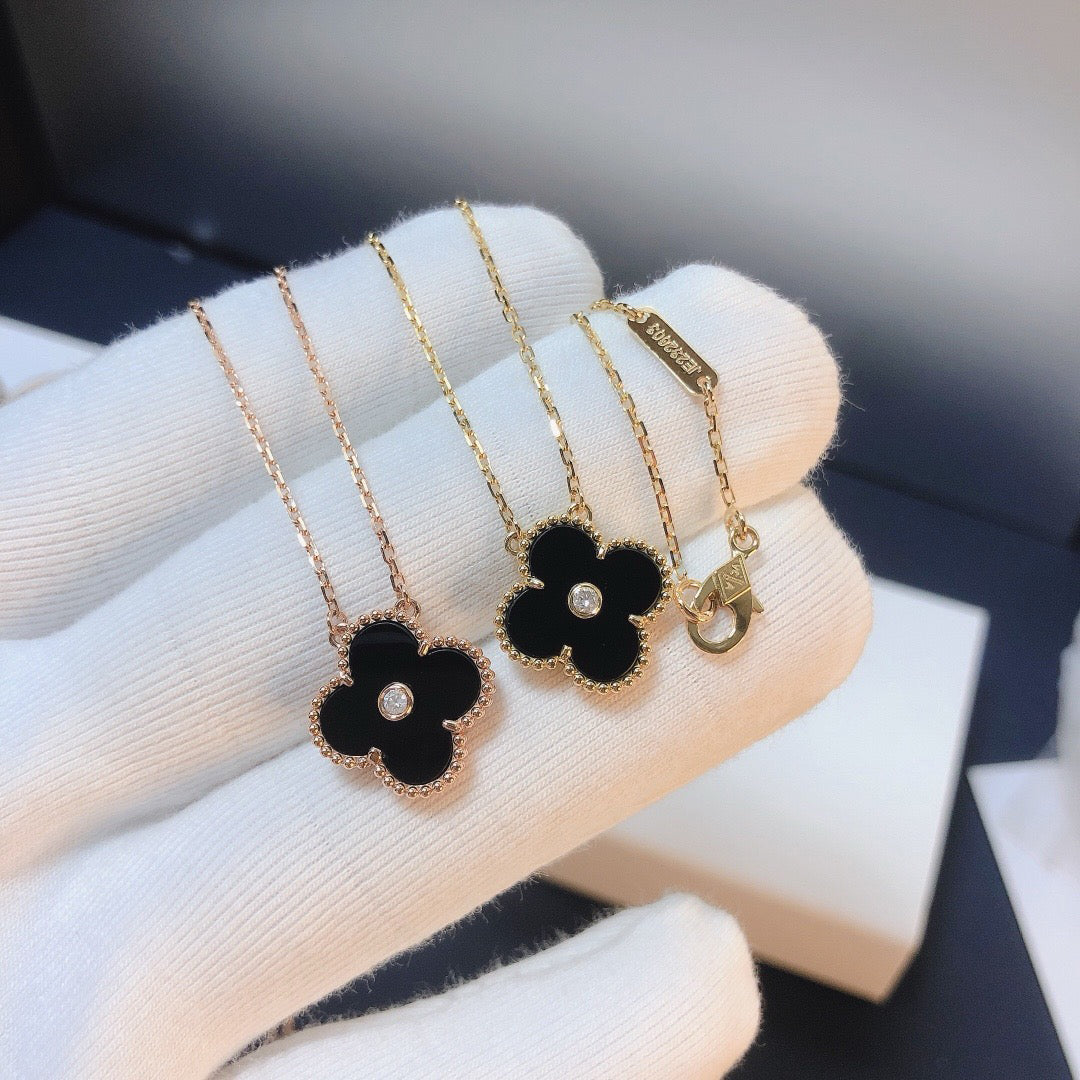 [⭐Maelin]CLOVER 15MM DIAMOND ONYX NECKLACE
