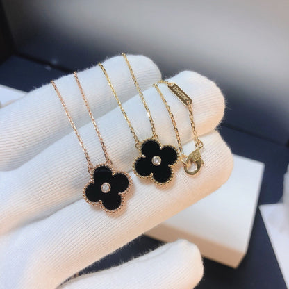 [⭐Maelin]CLOVER 15MM DIAMOND ONYX NECKLACE