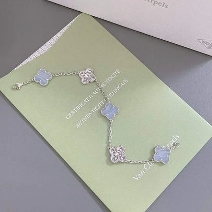 [⭐Maelin] CLOVER 5 MOTIF PURPLE CHALCEDONY BRACELET COLLECTION