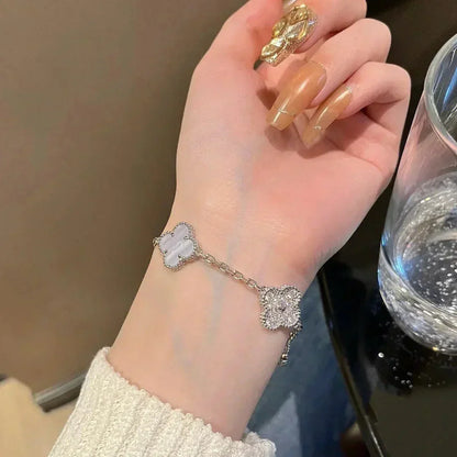 [⭐Maelin] CLOVER 5 MOTIF PURPLE CHALCEDONY BRACELET COLLECTION