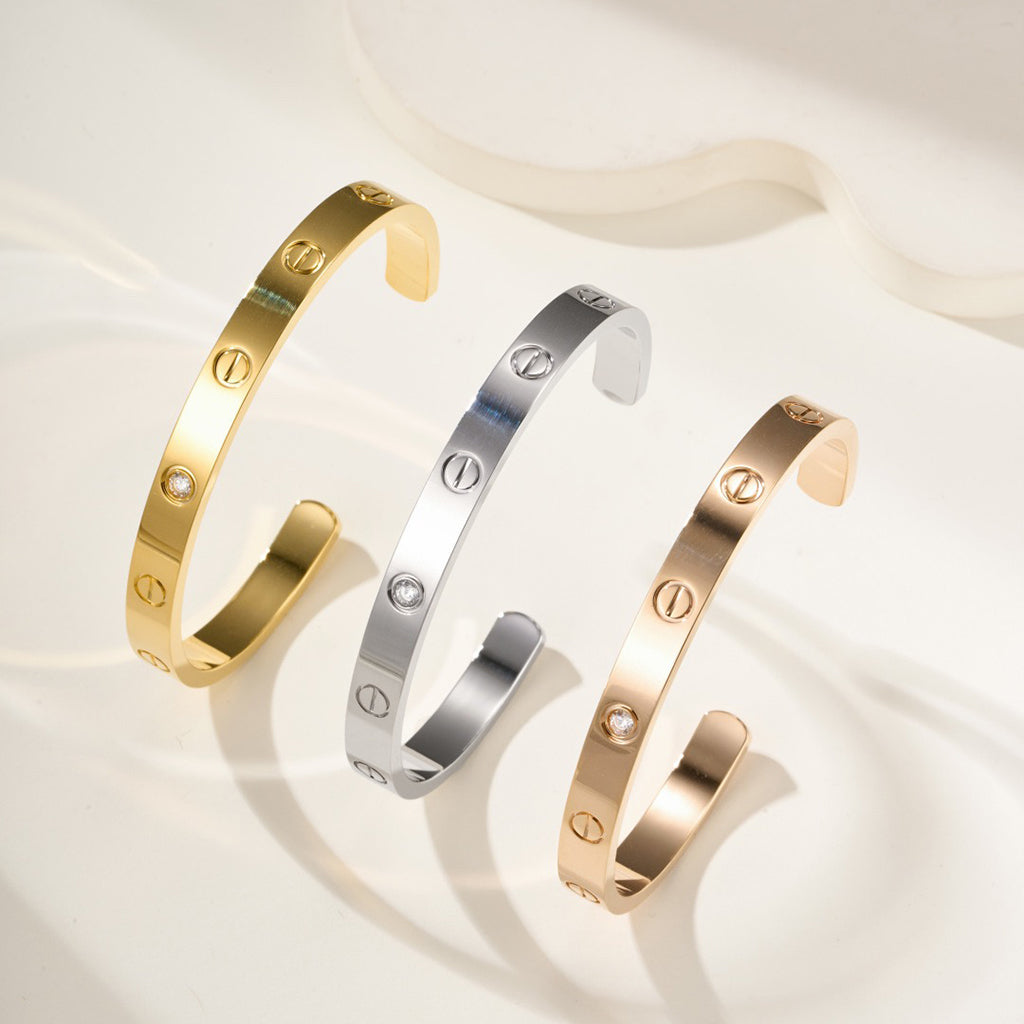 [⭐Maelin]LOVE BRACELET 6.1MM 1 DIAMOND OPEN CUFF