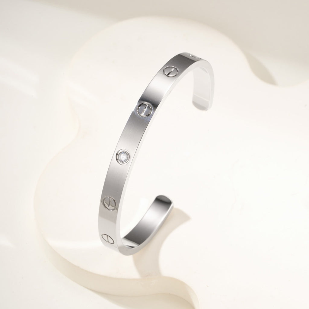 [⭐Maelin]LOVE BRACELET 6.1MM 1 DIAMOND OPEN CUFF