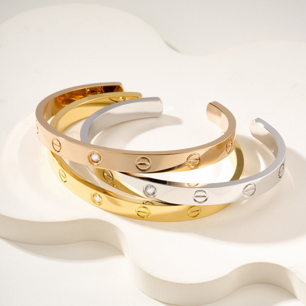 [⭐Maelin]LOVE BRACELET 6.1MM 1 DIAMOND OPEN CUFF