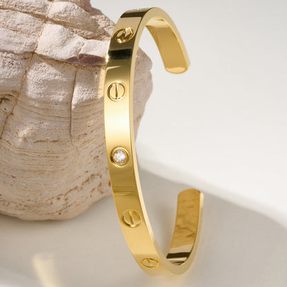 [⭐Maelin]LOVE BRACELET 6.1MM 1 DIAMOND OPEN CUFF