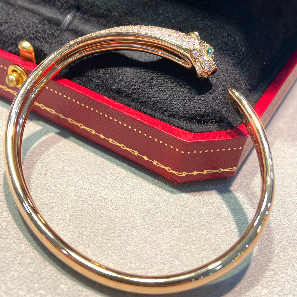 [⭐Maelin]PANTHERE HALF DIAMOND OPEN BRACELET