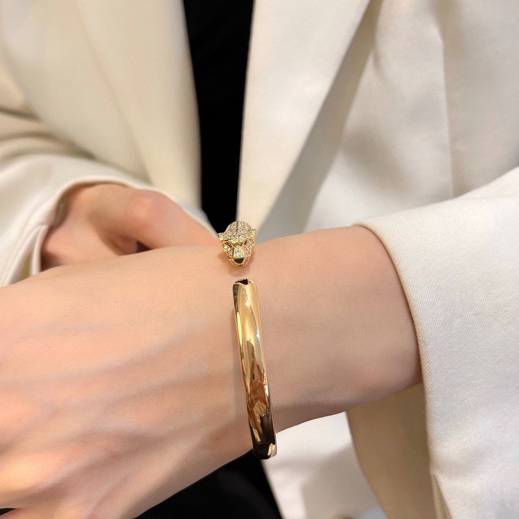 [⭐Maelin]PANTHERE HALF DIAMOND OPEN BRACELET