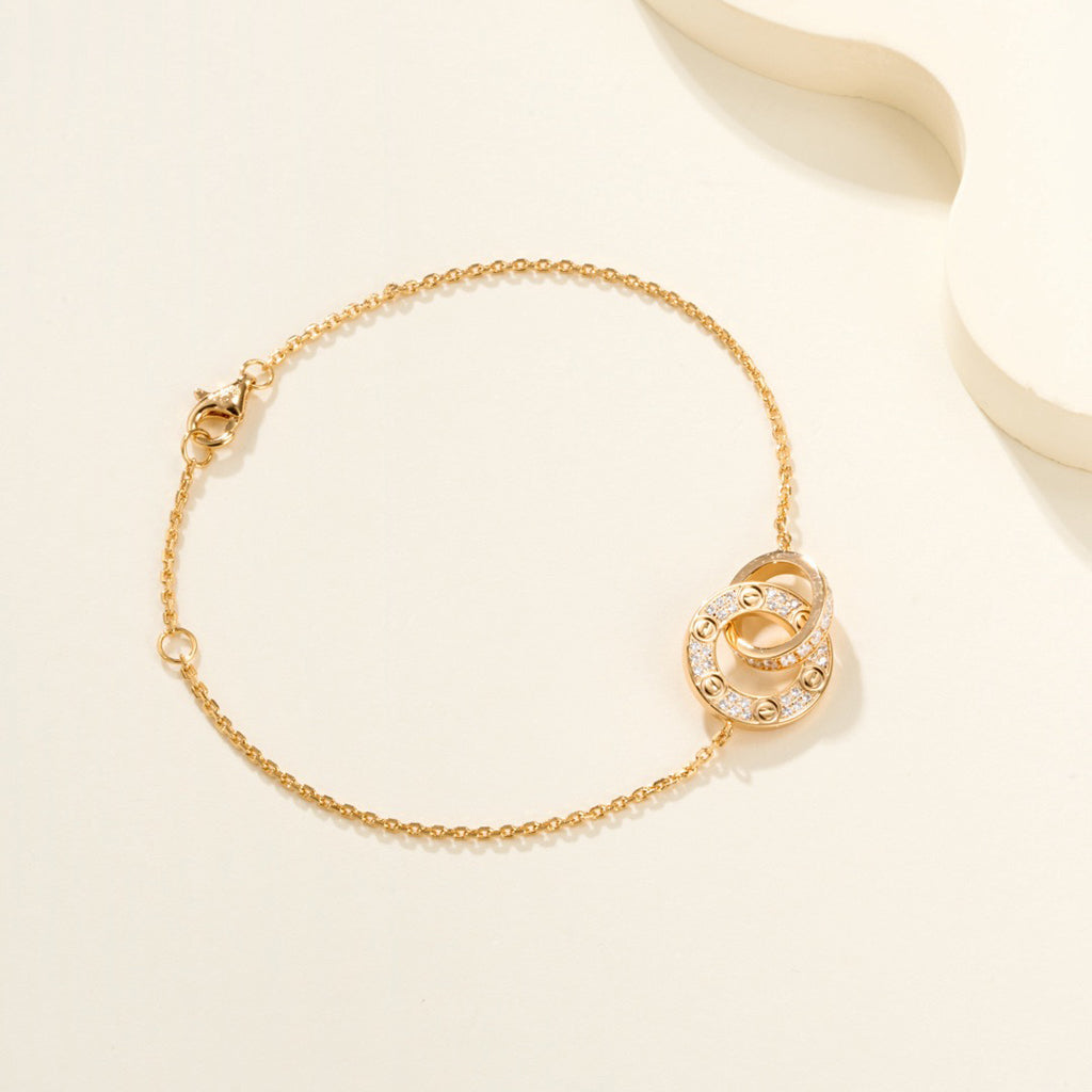 [⭐Maelin]LOVE DOUBLE RING FULL DIAMOND BRACELET