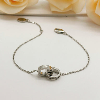 [⭐Maelin]LOVE DOUBLE RING HALF DIAMOND BRACELET