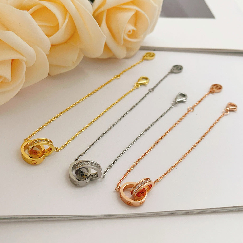 [⭐Maelin]LOVE DOUBLE RING HALF DIAMOND BRACELET
