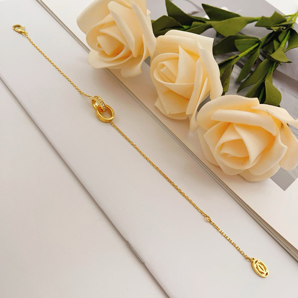 [⭐Maelin]LOVE DOUBLE RING HALF DIAMOND BRACELET