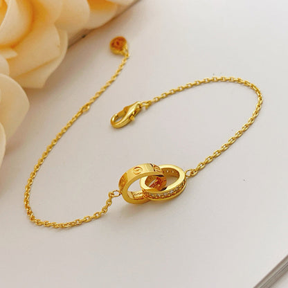 [⭐Maelin]LOVE DOUBLE RING HALF DIAMOND BRACELET