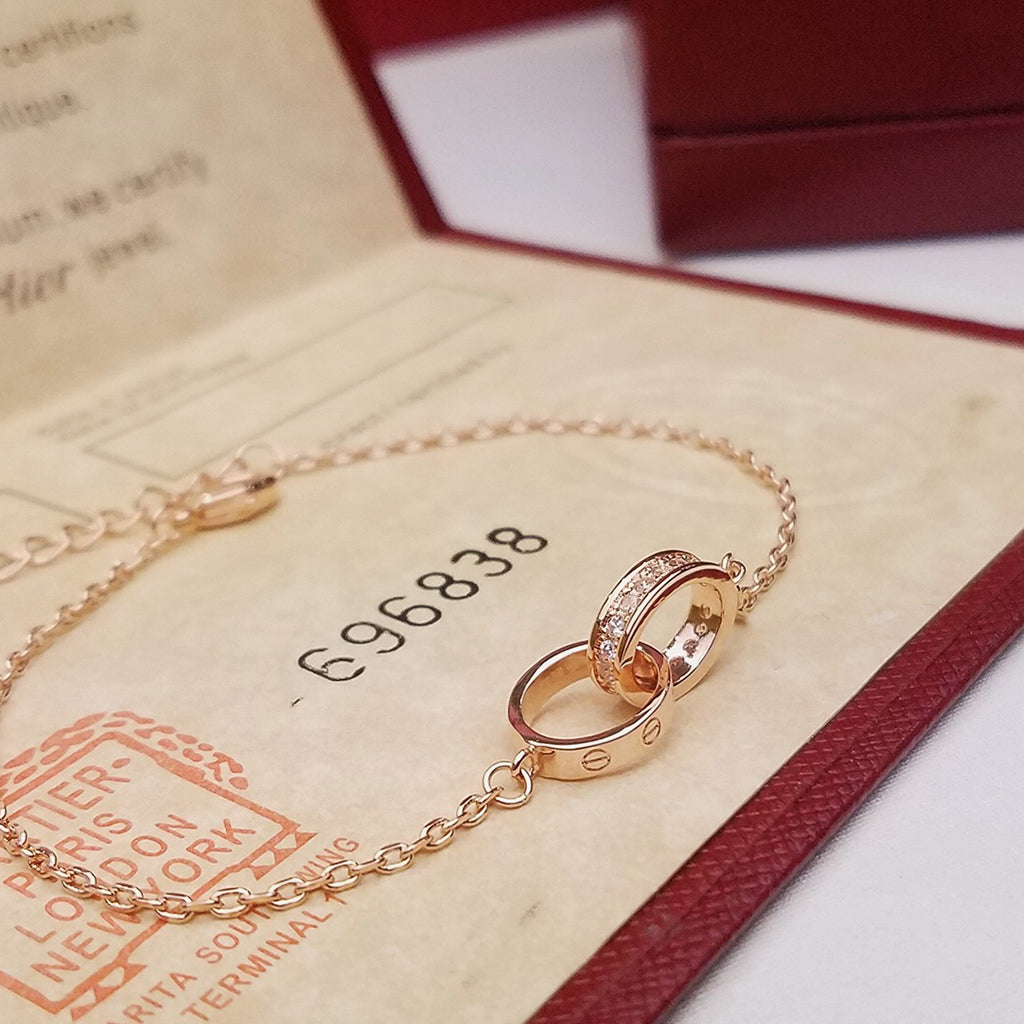 [⭐Maelin]LOVE DOUBLE RING HALF DIAMOND BRACELET