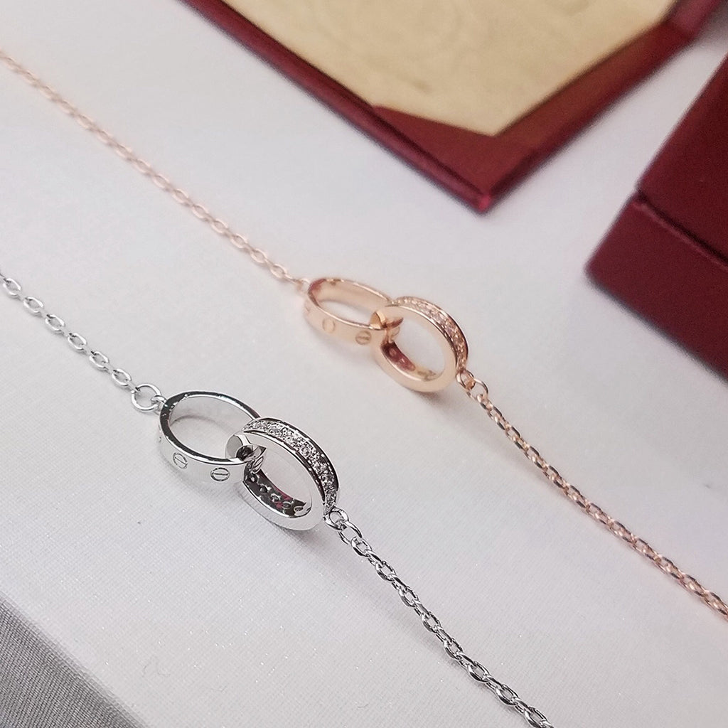 [⭐Maelin]LOVE DOUBLE RING HALF DIAMOND BRACELET