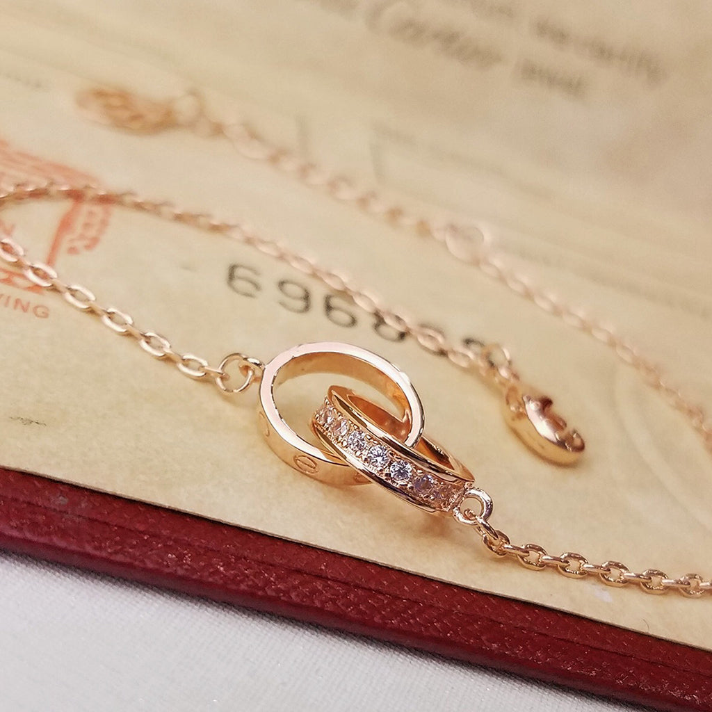 [⭐Maelin]LOVE DOUBLE RING HALF DIAMOND BRACELET