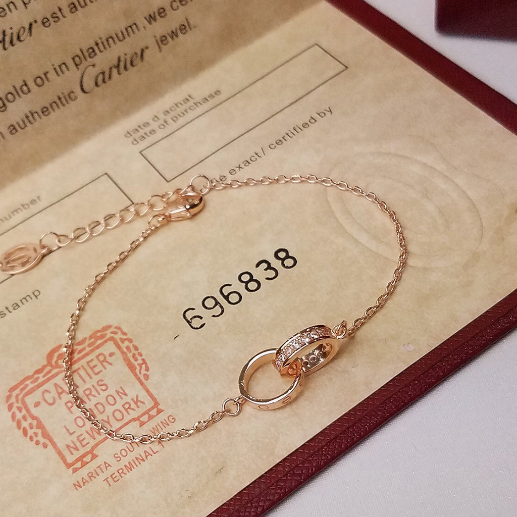 [⭐Maelin]LOVE DOUBLE RING HALF DIAMOND BRACELET