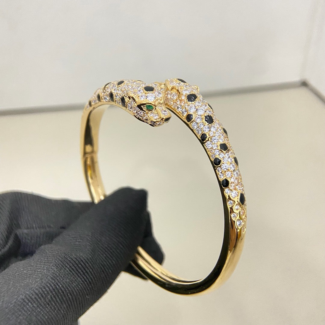 [⭐Maelin]PANTHERE DOUBLE HEADED HALF DIAMOND OPEN BRACELET