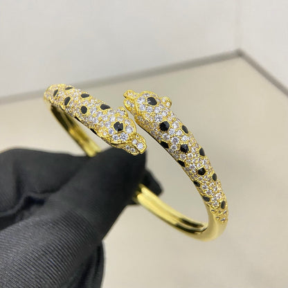 [⭐Maelin]PANTHERE DOUBLE HEADED HALF DIAMOND OPEN BRACELET