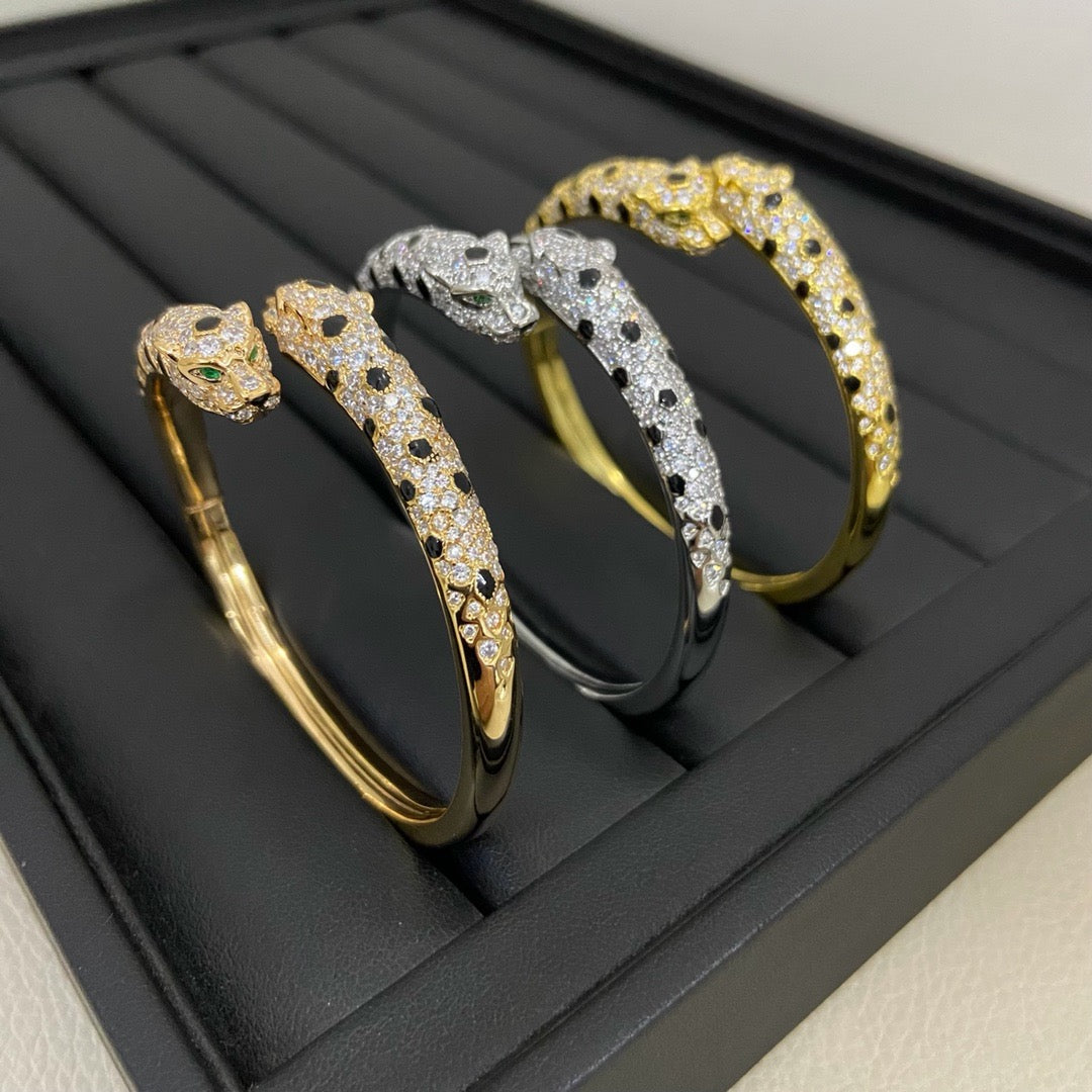 [⭐Maelin]PANTHERE DOUBLE HEADED HALF DIAMOND OPEN BRACELET