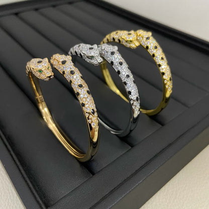 [⭐Maelin]PANTHERE DOUBLE HEADED HALF DIAMOND OPEN BRACELET